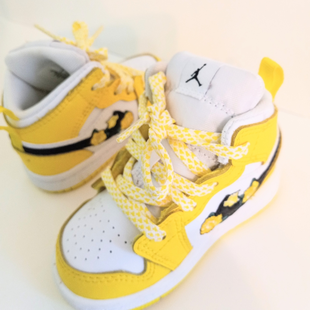 Air Jordan 1 Mid SE Dynamic Yellow and White with Floral Design Infant Size 4C